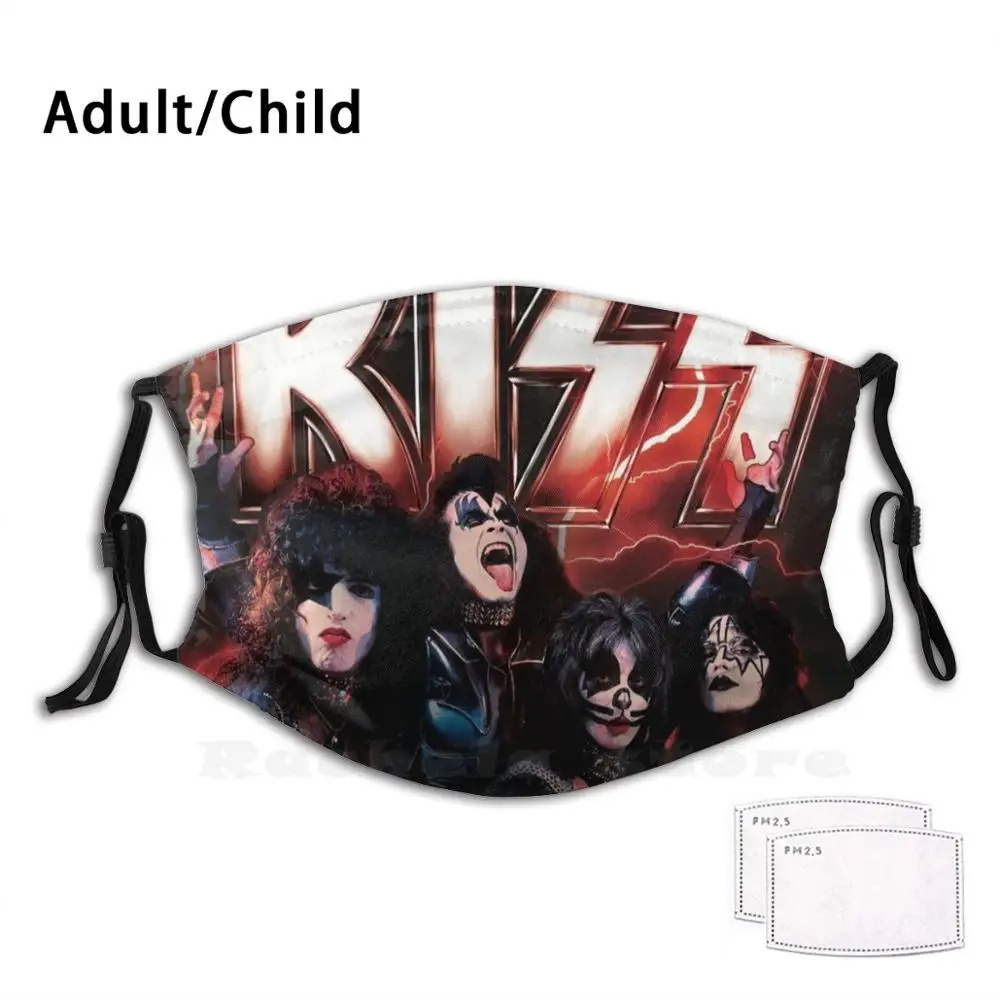

Kiss Rock Music Band - Lightning Funny Print Reusable Filter Face Mask Kiss Fan Art Kiss Band Kiss Music Kiss The Band Kiss