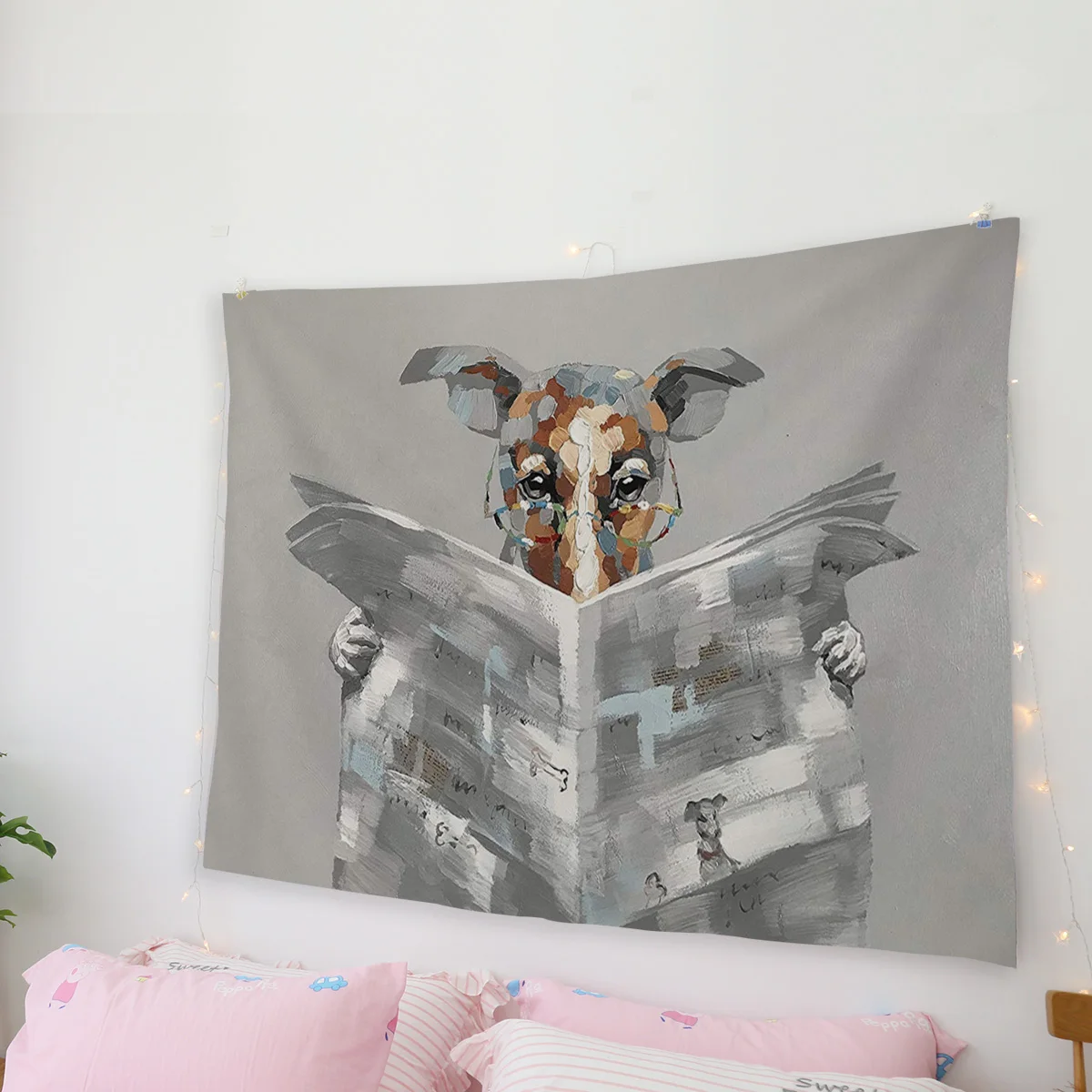 Dog Reading Newspapers Wall Hanging Wall Decor Tapestries Bedspread Coverlet Wall Art Blanket Scarf Wrinkle-Resistant Hypoallerg