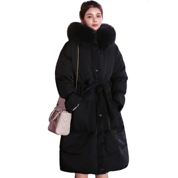 

new Fashion Winter Coat Women Jackets Thick Down Parkas Big Fur Hooded Cotton Long Coats Warm Windbreaker Female Slim Outwear 19