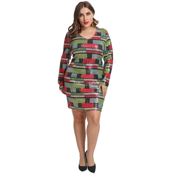 

Plus Size XL-5XL Women’s Flapper Dresses Plaid 1920s Sequin Great Gatsby Dress V Neck Glitter Shinny Club Party Dress Vestidos