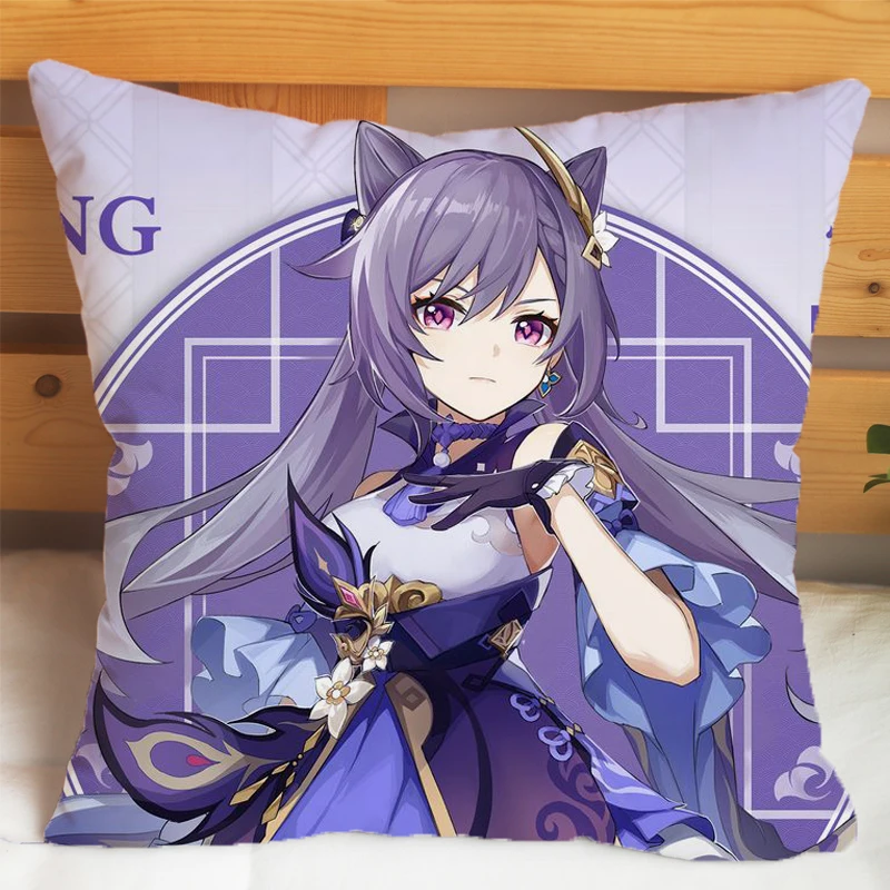 Game Genshin Impact Pillows Cases Pillowcase Klee Paimon Keqing Barbara Pillowcases Gifts Soft Pillow Inner Covers Two Sides