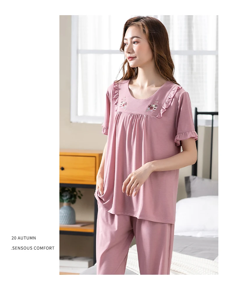 sexy pajama sets for women Women Pajama Sets Modal Cotton Pijamas Mujer Sleepwear Lady Short Sleeve Summer Nightwear Femme 2 Pieces Sets Lace Homewear XXXL womens pyjama sets