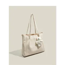 

Dave&Di England Solid Simple Messenger Bag Fashion Single Shoulder Tote Bag Large Capacity Bags Women's BagWith Cartoon bear