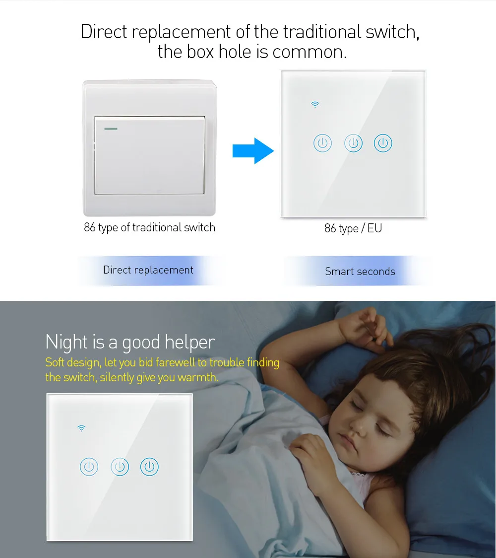 1/2/3 местный 1 позиционный Smart Wi-Fi настенный светильник переключатель Защитное стекло для смартфонов панель Сенсорный настенный выключатель, совместим с Google Home, Alexa