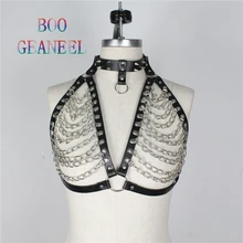 Boogeaneel панк бюст подвязки сексуальное белье Пояс с металлической цепочкой модные заклепки чокер регулируемый кожаный жгут для женщин связывание
