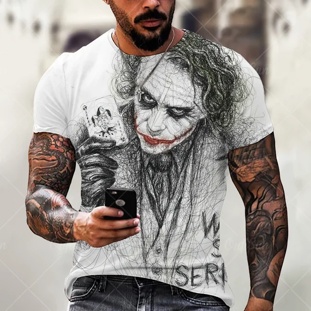 Summer New 3D Printed Evil Clown Pattern Loose T Shirt For Men Trend Oversized Personality Short Sleeve Harajuku Punk Tops 6