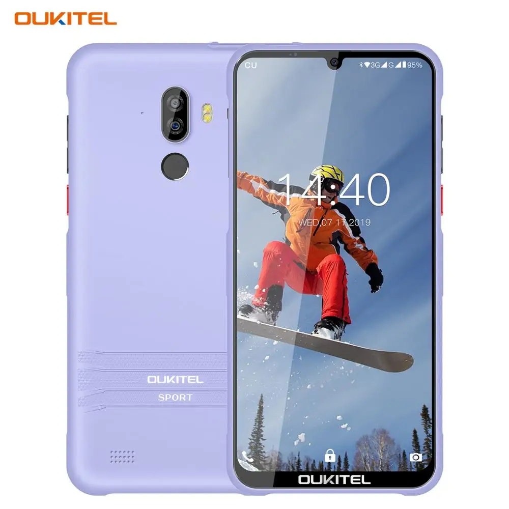 OUKITEL Y1000 6,08" смартфон Android 9,0 IP68 в виде капли воды, 19,5: 9 MT6580P 2 Гб оперативной памяти, 32 Гб встроенной памяти, 3600 мА/ч, отпечаток пальца 5 V/1A мобильного телефона - Цвет: Purple
