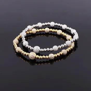 New Design Beads Bracelet 18K Gold Plated Stainless Steel Beaded CZ Pave Ball Elastic Bracelet Women Jewelry Gift