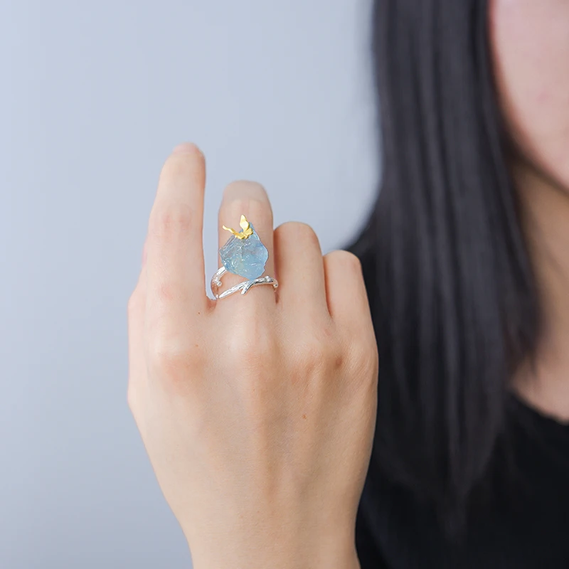 Lotus Fun Acquamarina regolabile Grandi pietre preziose Anelli a farfalla per le donne Originale argento sterling 925 Incontri Gioielleria raffinata di lusso  36