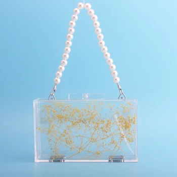 

Transparent Acrylic Clutch Bag Women's Luxury Wedding Party Purse and Handbag Flower Pearl Chain Shoulder Bag ZD1623