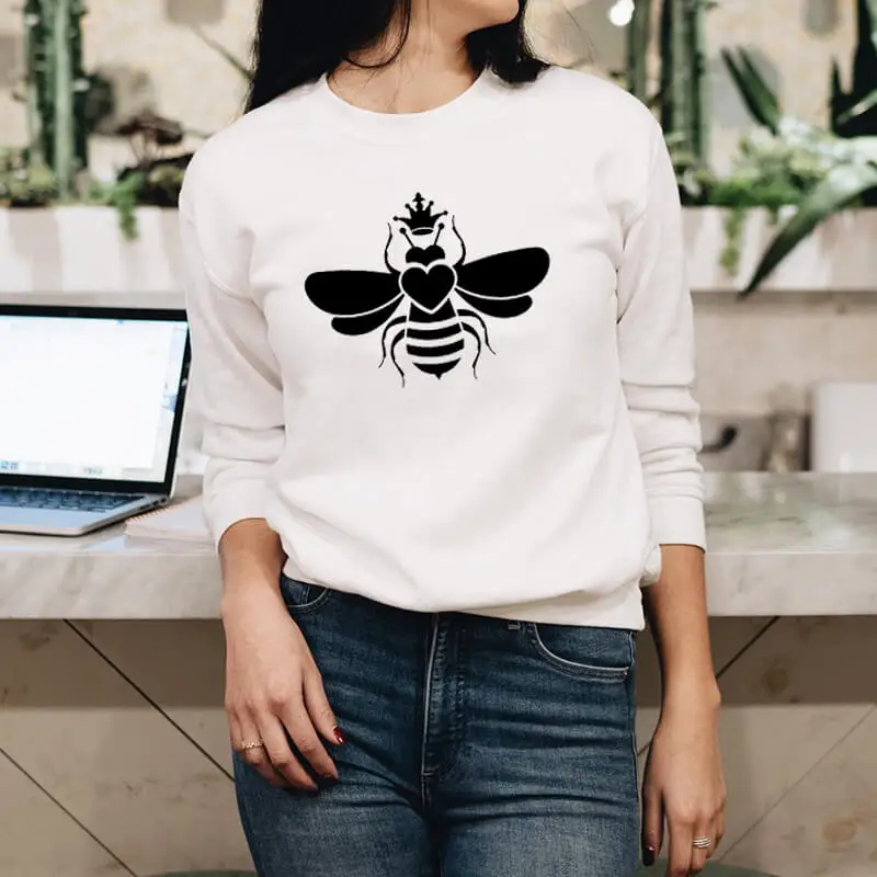 

Свитшот с пчелами Be Queen, забавный повседневный наряд из 100% хлопка с длинным рукавом, милые пуловеры с пчелами, подарок для любимых пчел