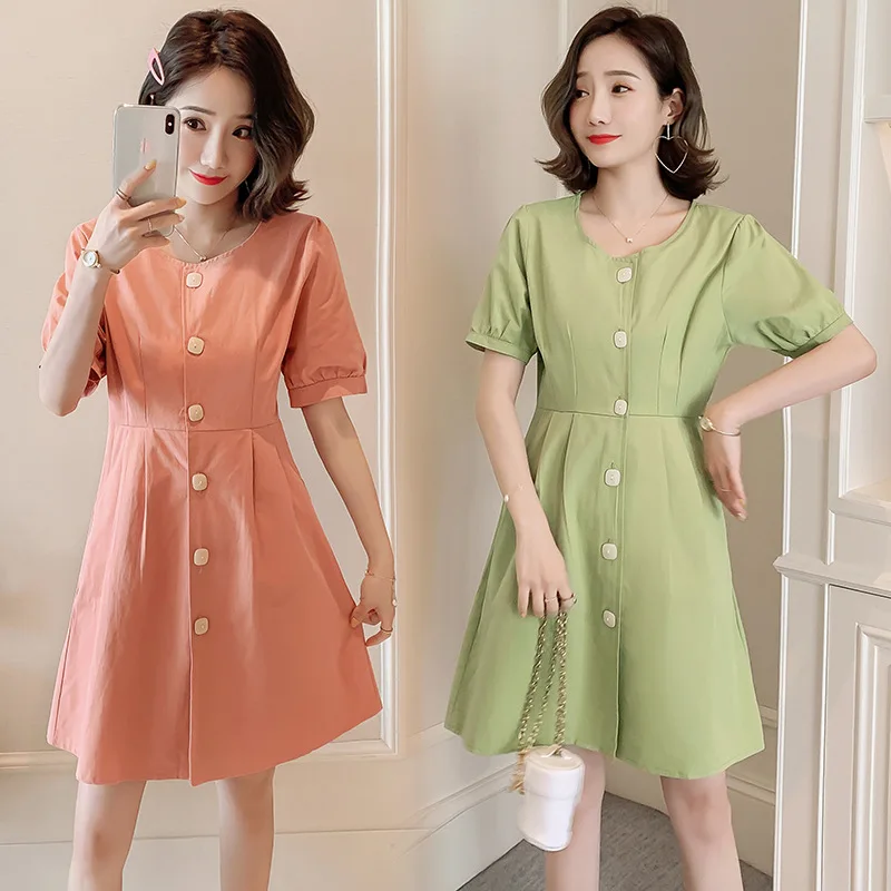 

Nursing Clothes 2019 Summer Smoked French Platycodon Grandiflorum Skirt Avocado Green Retro Hot Mom Nursing Nursing Dress