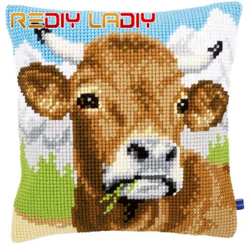 

Cross Stitch Cushion Farm Bull Chunky Yarn Cross-Stitch Kits Needlework Pre-Printed Canvas Pillow Home Decor Hobby & Crafts