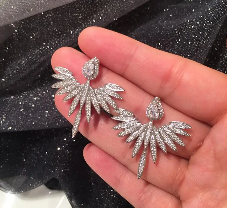 

Angel wings earrings front and rear dual-use drop-shaped fan earrings luxury elegant ear accessories
