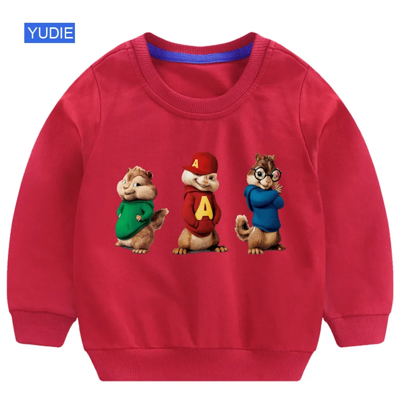 Детские толстовки с капюшоном; хлопковая одежда для маленьких девочек и мальчиков; крутая футболка года; сезон осень-зима; Модный белый свитер с изображением чипманка - Цвет: sweatshirt red