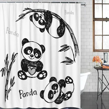 

Modern Curtain Panda And Bamboo Printed Bathroom Shower Curtain Bathroom Decor Waterproof Fabric Shower Curtain