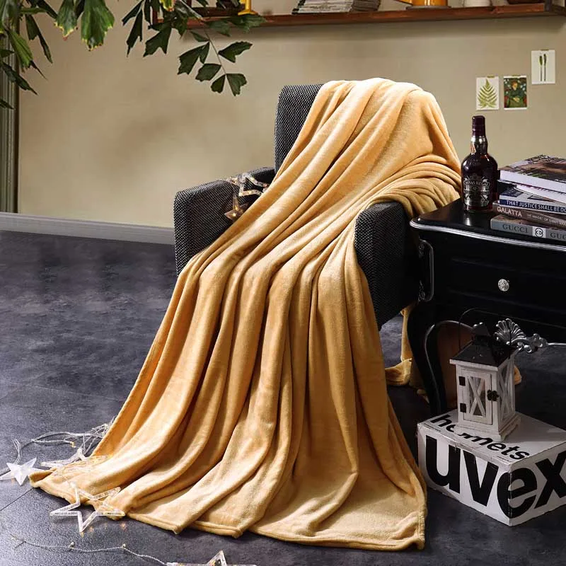 Утолщенное однотонное домашнее Фланелевое воздушное одеяло теплое покрывало одеяло s для одного двойного дивана кровати путешествия утолщенное холодное одеяло - Цвет: camel