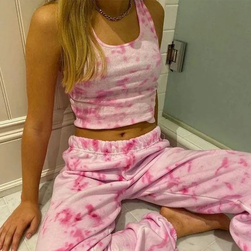 Женский комплект из 2 предметов укороченный топ на бретелях и длинные штаны двух