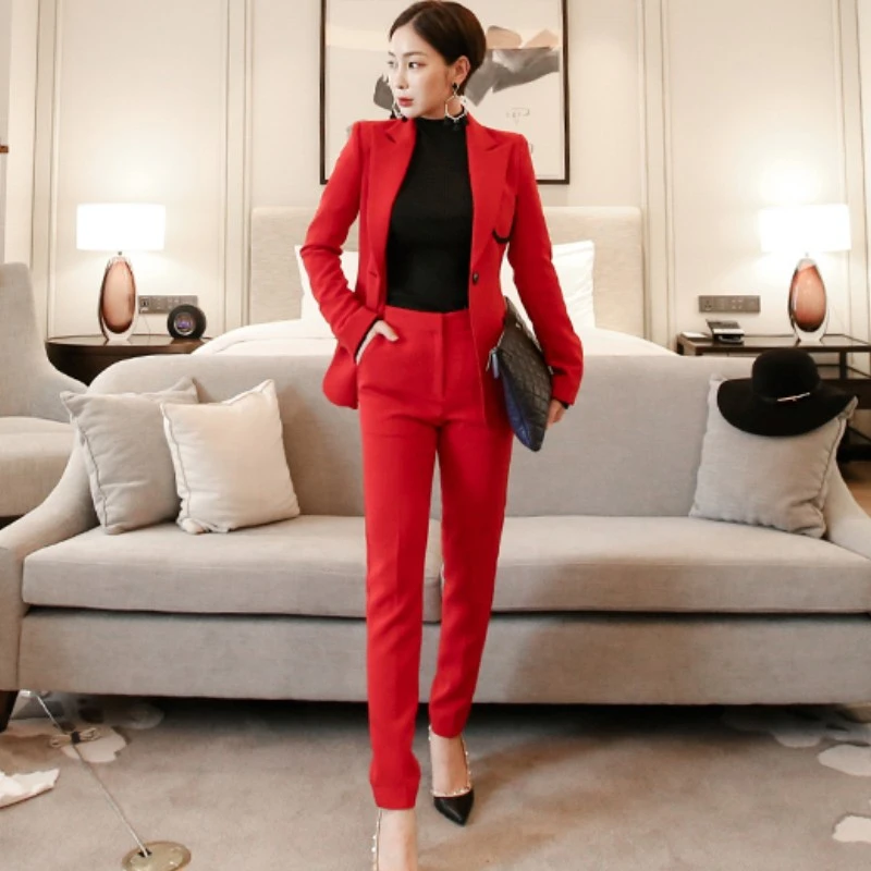 womens red 2 piece suit