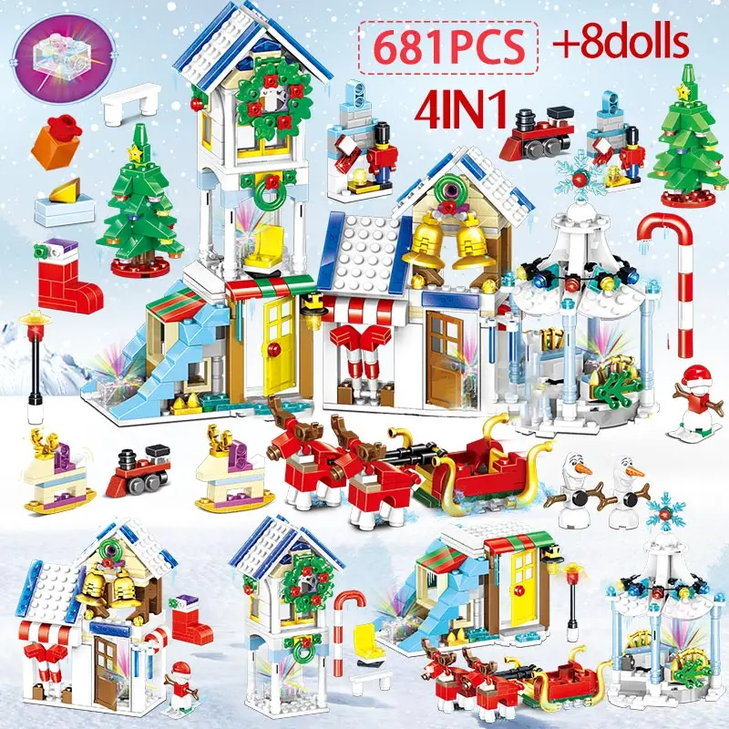 

741pcs Winter Village Snowman Christmas Tree Building Blocks for Legoing Christmas Santa Claus Figures Bricks Toys for Children