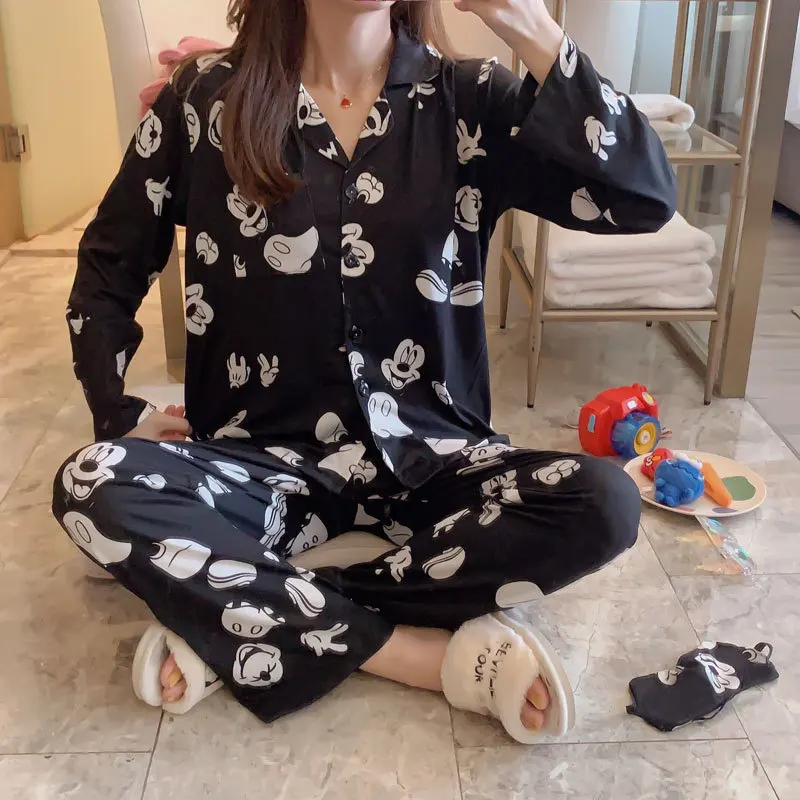 

[Jun xin] Spring Pajamas WOMEN'S Cardigan Casual Cartoon Sweet Cute Fold-down Collar Open Buckle Home Wear