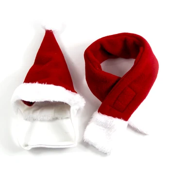 

Pet Cat Dog Hat Red Scarf Christmas Holiday Costume Small Animals Clothes Set Pet Christmas