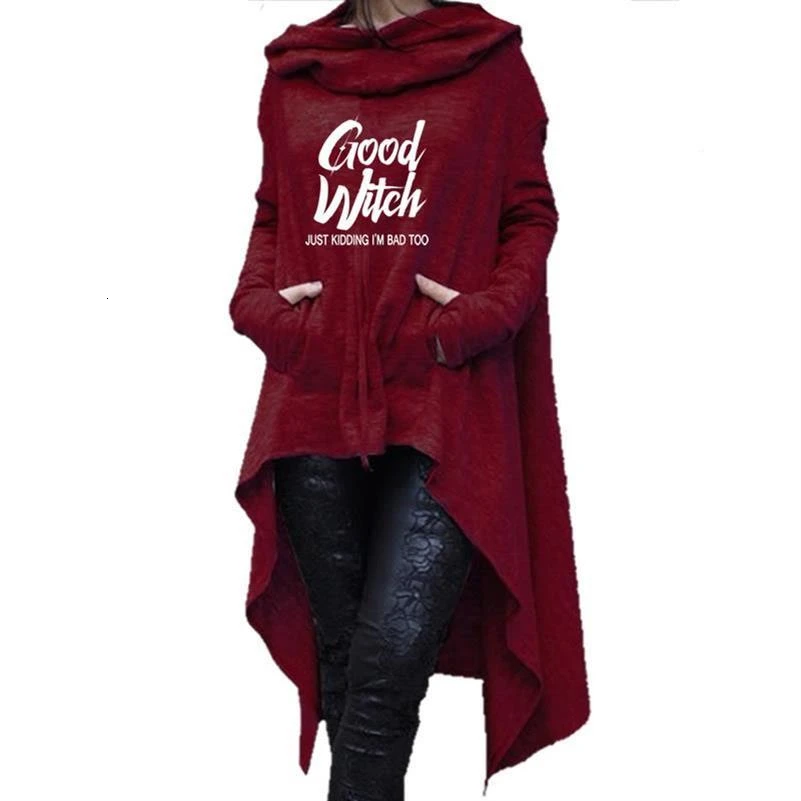 Ceny List litery druku bluzy z kapturem dla kobiet długie nieregularne bluzy bluzy z kapturem Kawaii Femmes na co dzień 2018 drukowanie ubrania ulicy