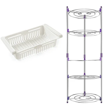 

2 Pcs Kitchen Accessories: 1 Pcs Refrigerator Storage Box & 1 Pcs 5 Tier Pan Rack Multi-Functional Storage Rack