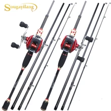Sougayilang 3 Colors Fishing Rod Combo 1.8/2.1m 4Section Combo Fiber Fishing Pole and 17+1bb 6.3:1 High Speed Gear Ratio Set