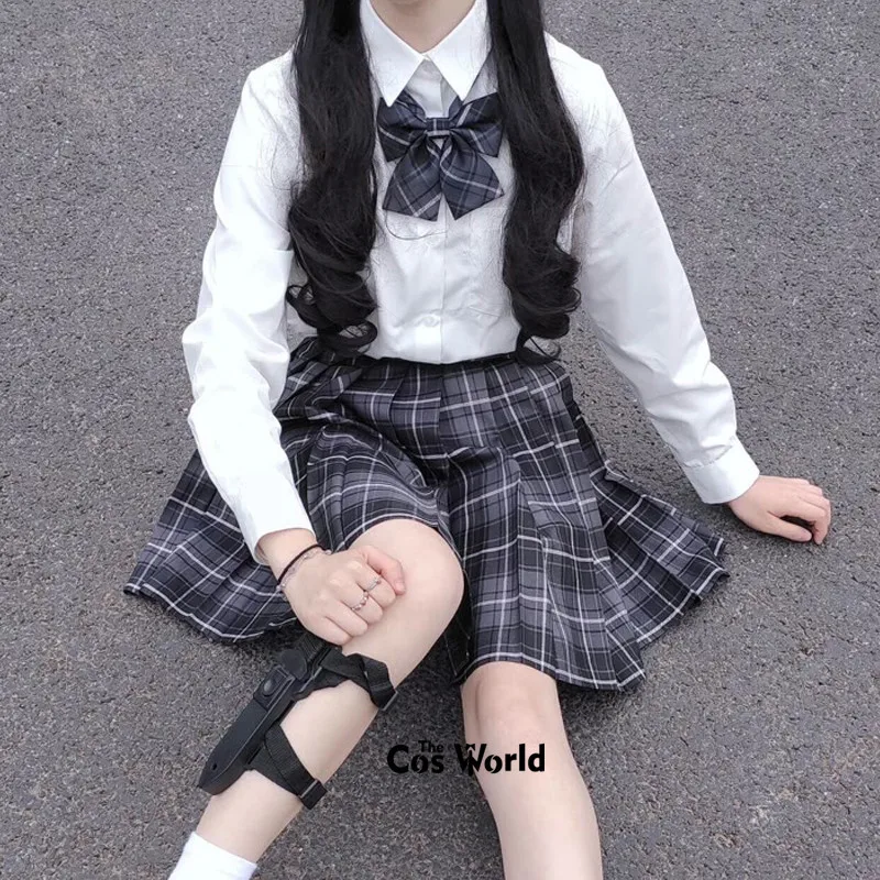 [Smoky Gray] Girl's Women's Japanese Summer High Waist Pleated Plaid Skirts For JK School Uniform Students Cloths