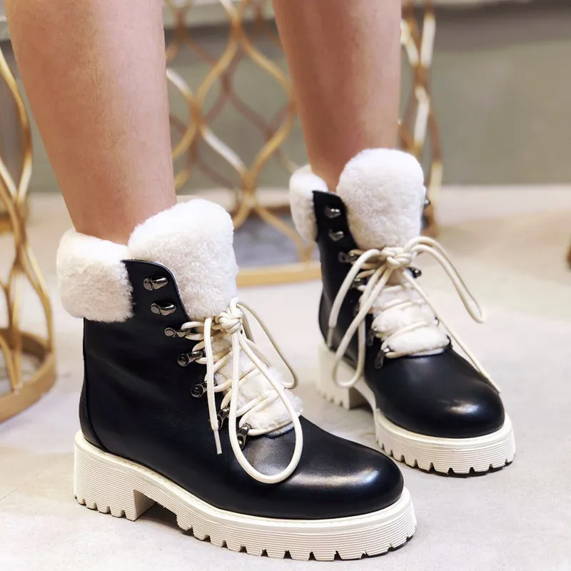 

Boots women 2019 winter new Genuine leather wool Martin boots Female warm platform snow shoes Fashion ankle boots zapatos mujer