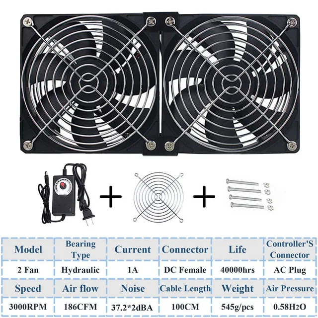 Gdstime 120mm DC 12V 220V Fan Mining Computer Chassis Workstation Radiator 12cm 120mmx25mm High Speed Router Server Cooling Fan 2 Fan Hydralic