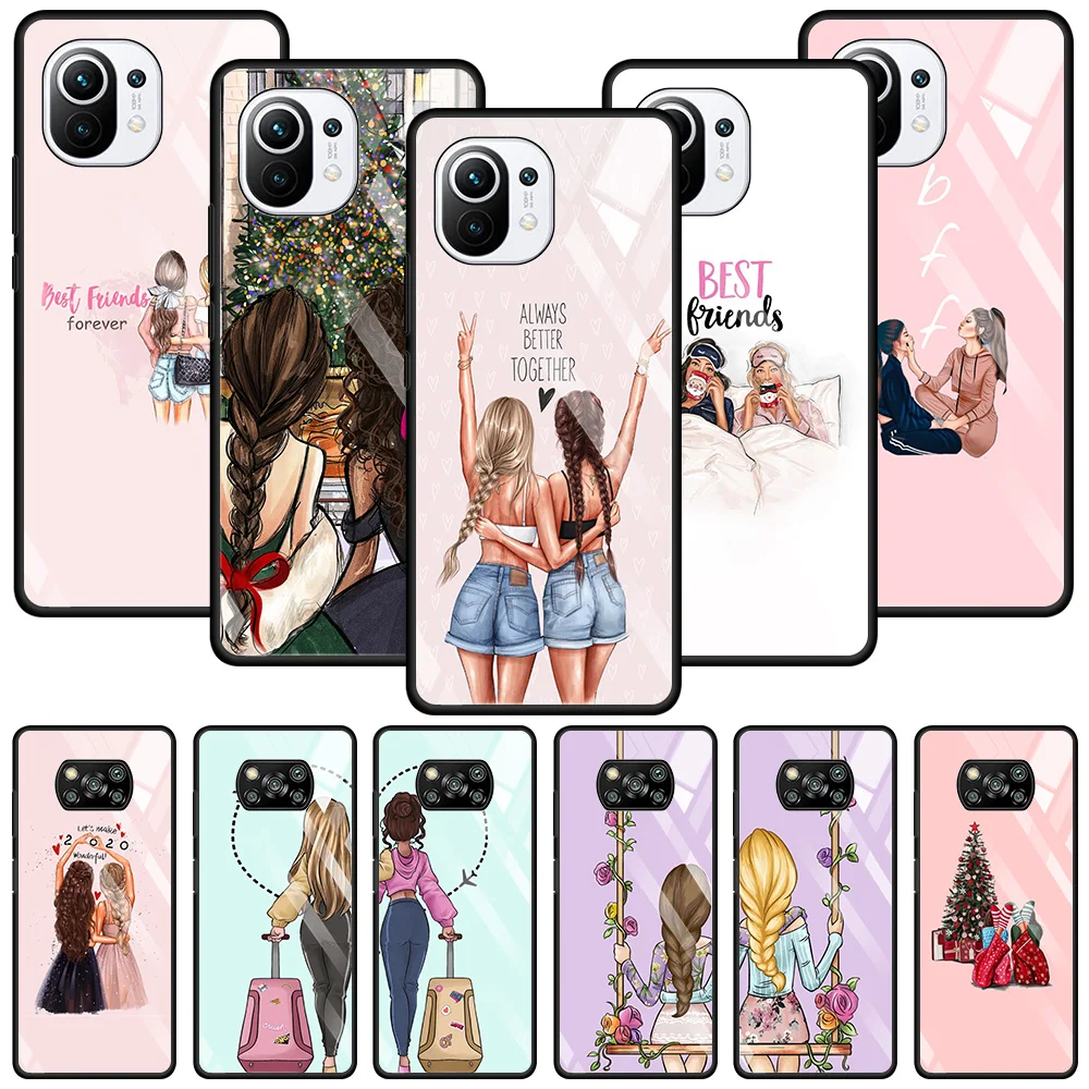 Чехол из закаленного стекла для девочек Bff Best Friends Forever чехол Xiaomi Poco X3 NFC 10T 11 Pro Lite