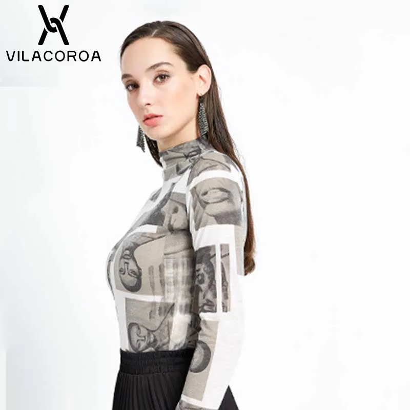 Женская футболка с контрастным принтом и стоячим воротником, с длинным рукавом, Новинка осени, женские топы, Модная элегантная хлопковая рубашка для девочек