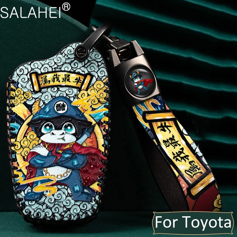 

Leather Car Key Case Cover For Toyota Prius Camry Corolla C-HR CHR RAV4 Prado 2018 Protector Shell Keychain Interior Accessories