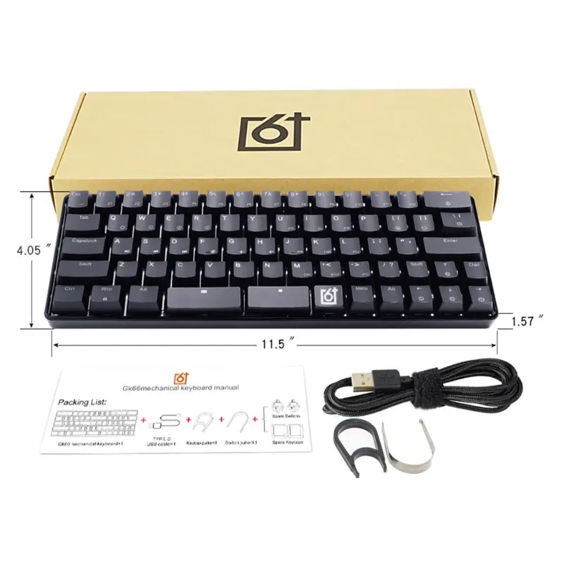 

GK66 Wired Split-Spacebar Hot-swappable Gateron Optical Switch Multi Color RGB Illuminated Mechanical Gaming Keyboard for PC Mac