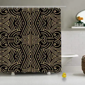 

Vector Geometric Pattern Trendy Mono Line Vector Decorative Shower Curtain for Bathroom,79''L x 72''W