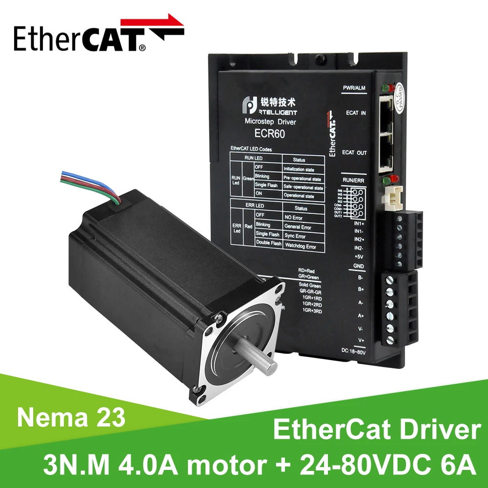 Драйвер шагового двигателя Rtelligent Nema 23 6A 24 80 В постоянного тока EtherCAT Fieldbus с Nema 23 3N.M 4.0A шаговый двигатель для CNC mechine|Шаговый двигатель| | АлиЭкспресс