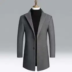 Зимняя мужская шерстяная куртка, тонкое модное пальто, однотонное повседневное британское ветрозащитное пальто, Мужская Уличная