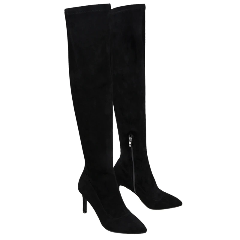 

Pointed Toe High Boots Stiletto High Heel Over-The-Knee Women's Boots High Elastic Leather Thigh High Tall Snow Boots