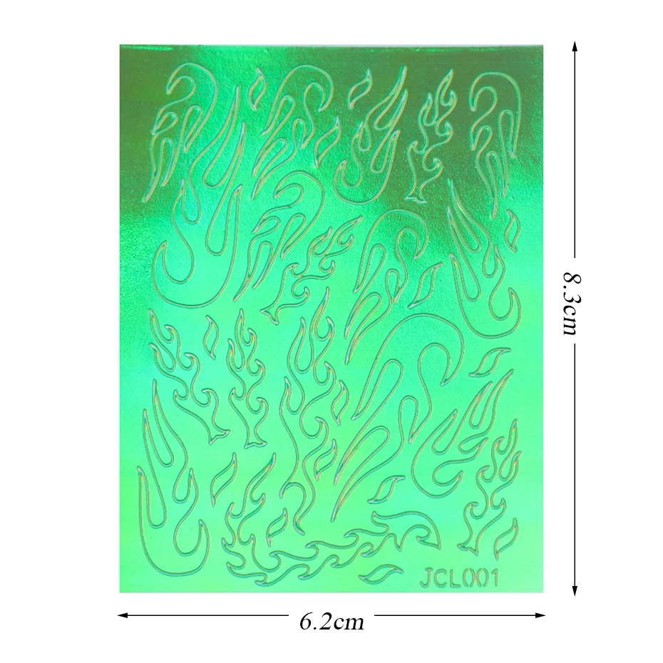 10 шт голографическая наклейка для дизайна ногтей с 3D лазером зеленый огонь полый слайдер Deocoration маникюр лак дизайн BE2009