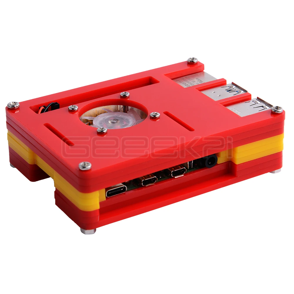 GeeekPi 9-layer ABS Case Cover Flag Colors Germany Italy England France Spain with Cooling Fan Heatsinks for Raspberry Pi 4B - Цвет: Spain