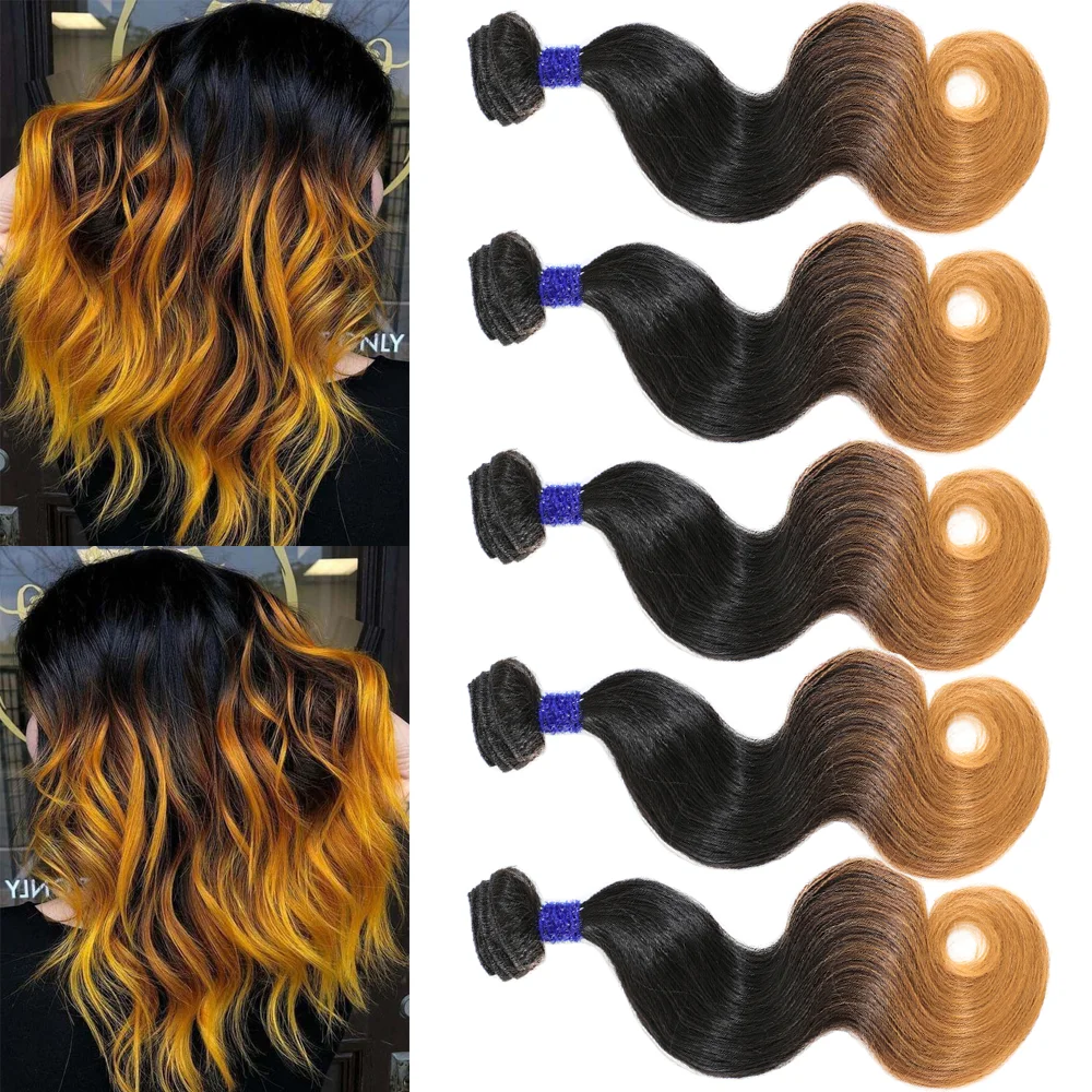 

Live Beauty Synthetic Body Wave Hair Bundles 5Bundles 240G Synthtic Ombre Yellow T144 Hair Extension All In One Soft smooth hair