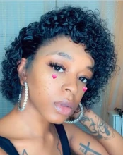 Beeos-peluca corta con rulos de corte Pixie 250%, 4x4, pelucas de cabello humano brasileño Remy, cabello humano de 8 pulgadas prearrancado con pelo de bebé