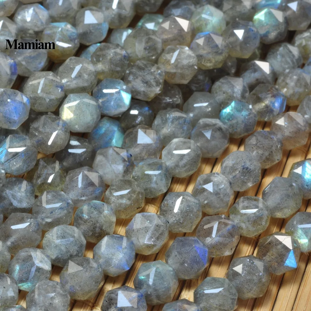 Mamiam Natural A+ Blue Flash Labradorite Diamond Faceted Beads 6mm Round Stone Diy Bracelet Necklace Jewelry Making Design