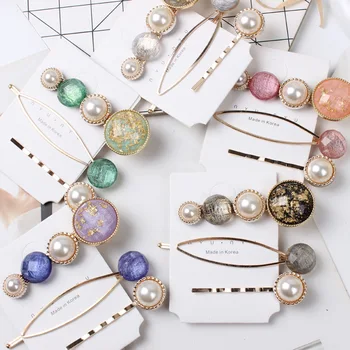 

3pcs/Set 2019 Fashion Side Alloy Metal Pearl Hair Clip For Women Round Barrettes Sweet Wild Hairpin Hair Styling Accessories