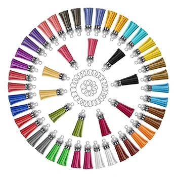 

50Pcs Tassel Keychain Charms Bulk with 50Pcs Jump Rings for Bracelets, ABS Key Chain Blanks and Craft Supplies