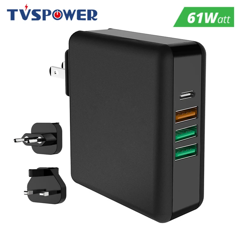 

61W 45W PD Multiport Type-C Power Charger AC/DC QC3.0 Quick Charge Laptop Adapter For iPad iPhone MacBook Pro Matebook Xiaomi