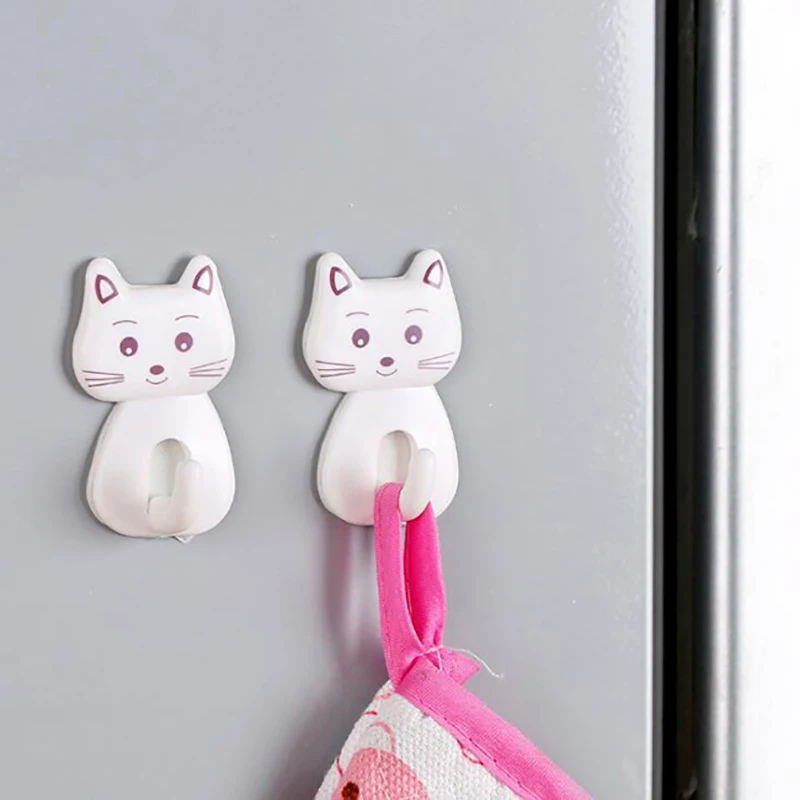 3Pcs Cute Cartoon Cat Door Hooks Durable For Kitchen Spoon Sundries Hanger  Bathroon Towel Hook Self Adhesive Wall Decor Hooks