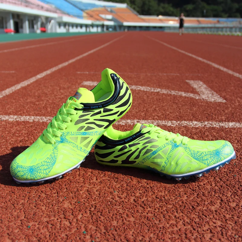 Парные спортивные и полевые туфли зеленые шиповки атлетические мужские весенние Легкие мужские кроссовки для бега с гвоздями гоночная обувь